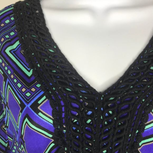 Style & Co. PS teal purple black crochet top - Picture 2 of 7
